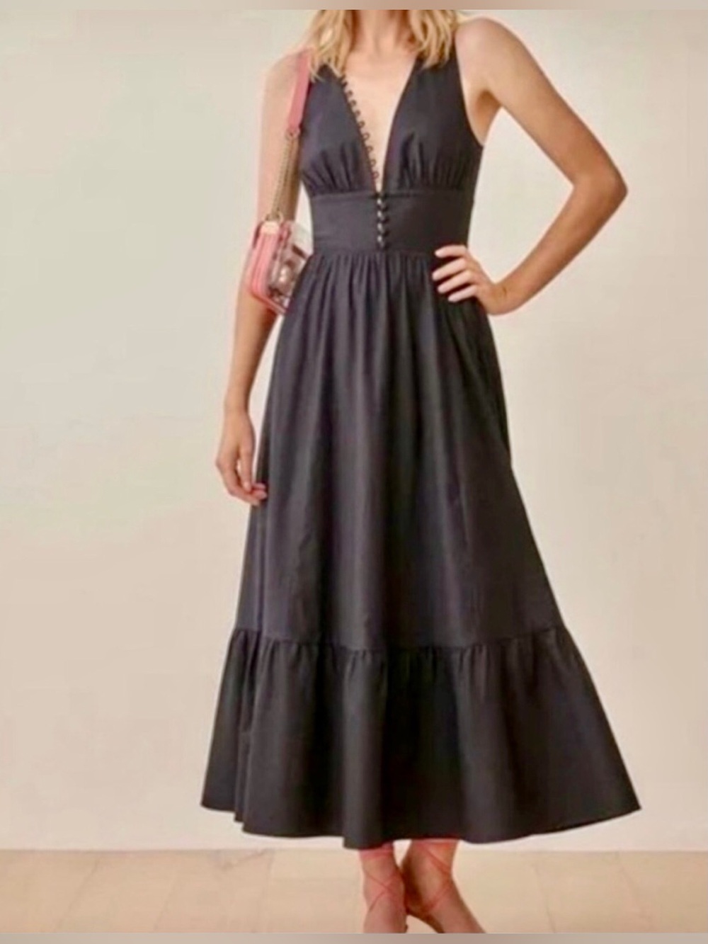 REFORMATION/ Jovi - Sleeveless Black V-Neck Maxi Dress - Sz 12 - NWT
